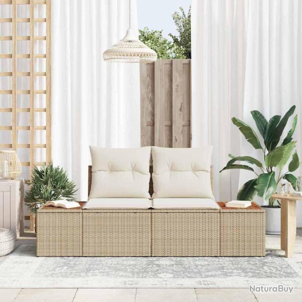 Canap� de jardin 2 places avec rangement et coussins en poly rotin beige