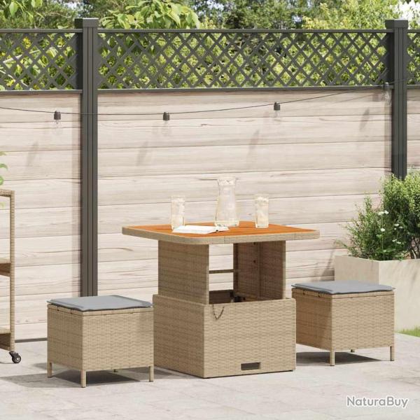 Ensemble de salle � manger de jardin 3 pi�ces avec coussins beige en poly rattan et acacia