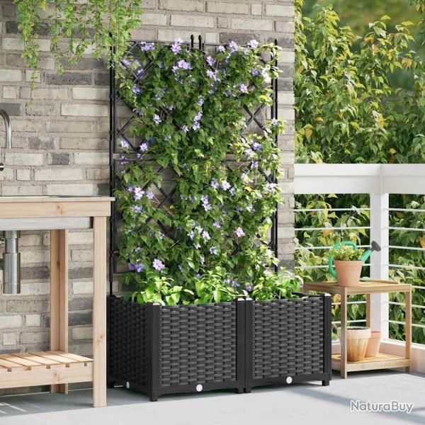 Jardini�re de jardin avec treillis 2 pcs Noire 80x40x143 cm