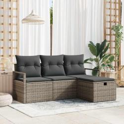 Ensemble de Canap&eacute;s avec coussin 4 pcs Gris polyrotin
