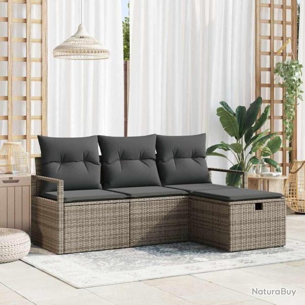 Ensemble de Canap�s de Jardin 4 pi�ces avec Coussins Gris Poly Rotin vidaXL