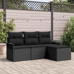 Ensemble de Canap&eacute;s avec coussin 4 pcs Noir polyrotin