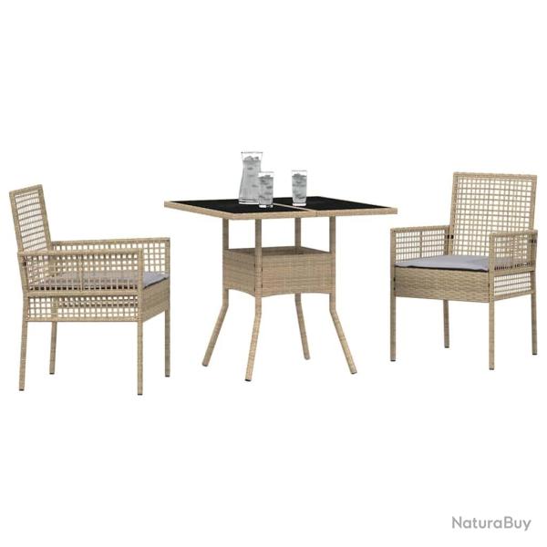 Ensemble de salle � manger de jardin 3 pi�ces Beige Poly Rotin