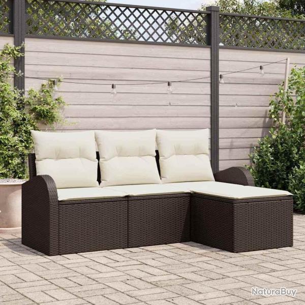 Ensemble de canap�s de jardin 4 pi�ces avec coussins en poly rotin brun