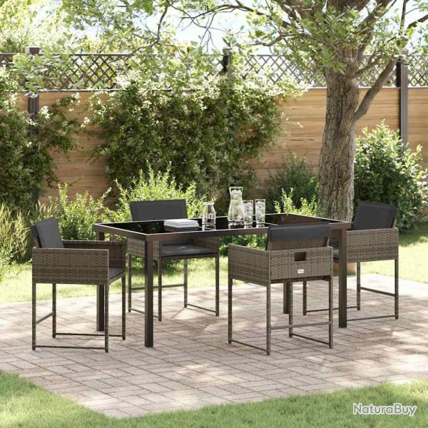 Ensemble de salle � manger de jardin 5 pi�ces avec coussins, Gris en poly rattan.