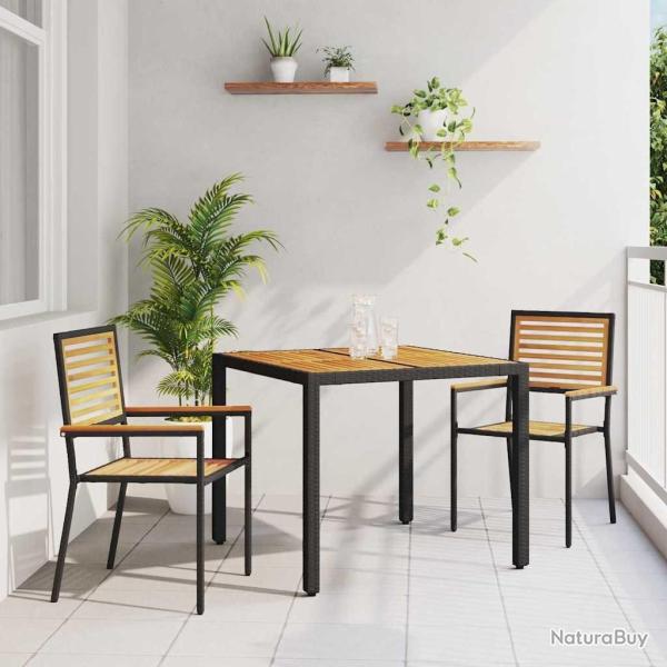 Ensemble repas jardin 3 pi�ces poly rotin noir et acacia