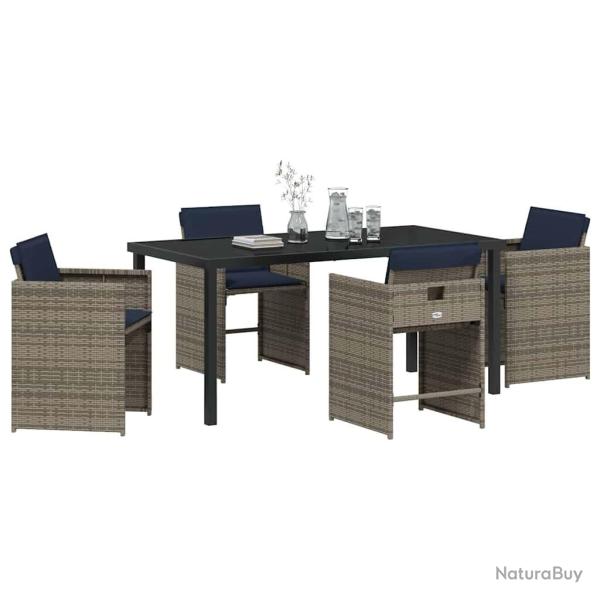 Ensemble de salle  manger de jardin 5 pices avec des coussins en poly ratn gris