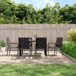 Chaises de jardin lot de 6 noir 55x61,5x90cm textil&egrave;ne et acier
