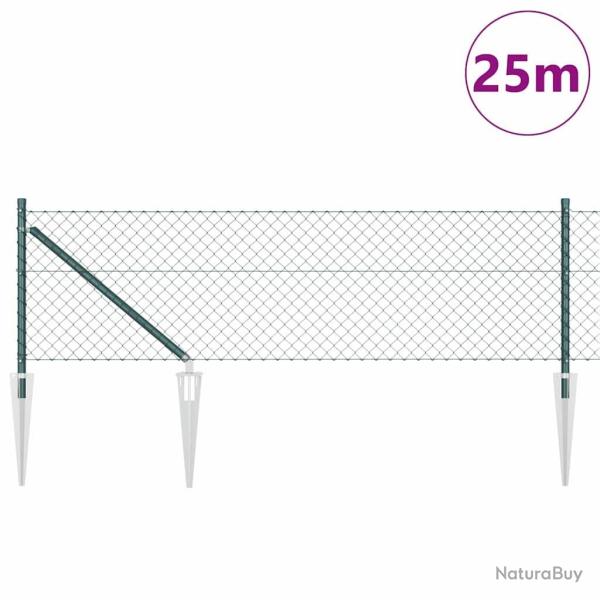 Jeu de Poteaux de Cl�ture Vert 0.6 x 25 m Acier galvanis�