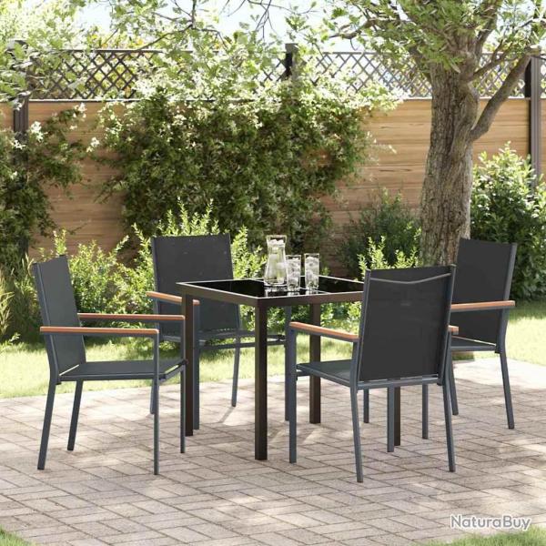 Ensemble de salle � manger de jardin 5 pi�ces noir, en textil�ne et acier.