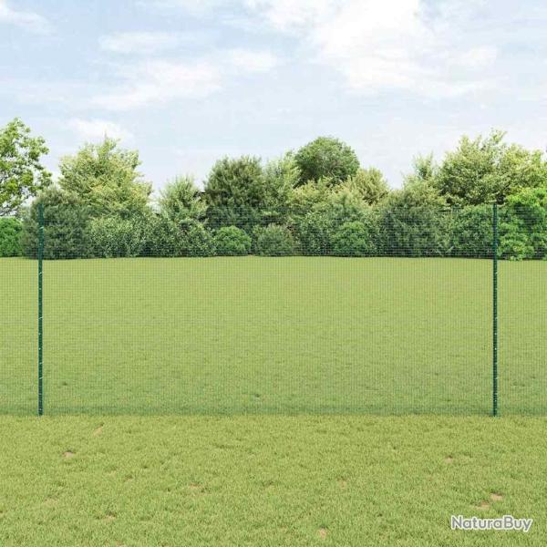 Cl�ture en Fil Soud� avec 22 Poteaux U Verte 1.4x50 m Acier