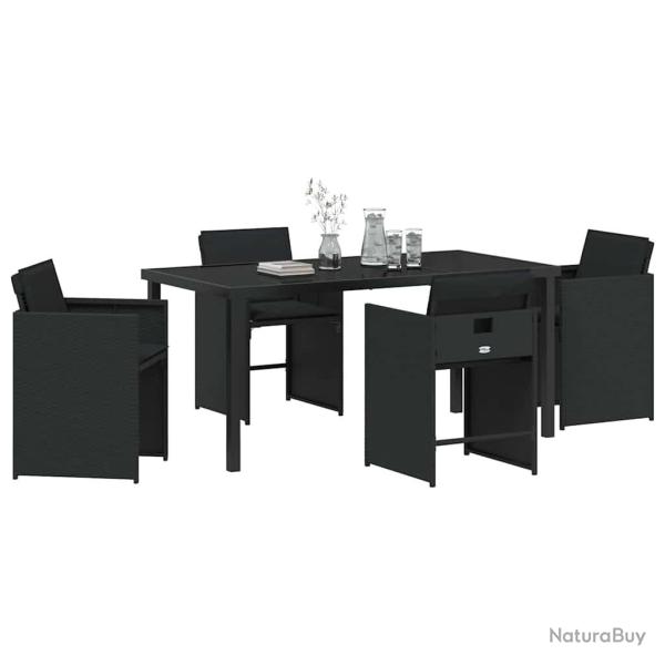 Ensemble de salle � manger de jardin 5 pi�ces avec coussins Noir Rattan poly