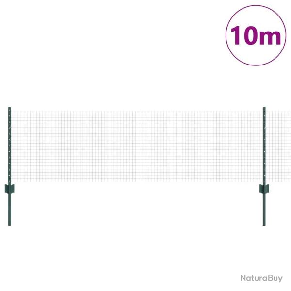 Cl�ture en m�tal avec 5 poteaux verts 0.6 x 10 m