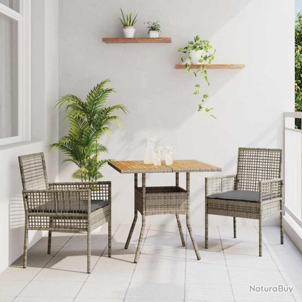 Ensemble de Salle � Manger de Jardin 3 Pi�ces avec Coussins Gris Poly Rattan