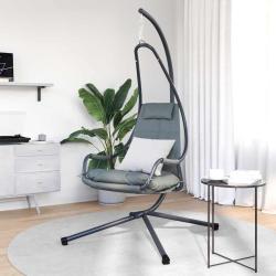 fauteuil suspendu avec support et coussin gris en acier