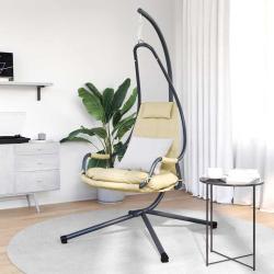 Fauteuil suspendu avec support et coussin beige en acier
