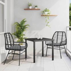Set de jardin de 3 pi&egrave;ces avec coussins en poly rotin noir