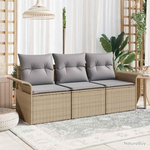 Ensemble de canap� de jardin 3 pi�ces avec coussins en beige en poly rotin