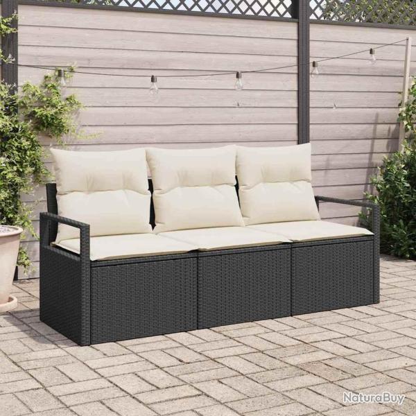 Set de canap� de jardin 3 pi�ces avec coussins en poly rotin noir