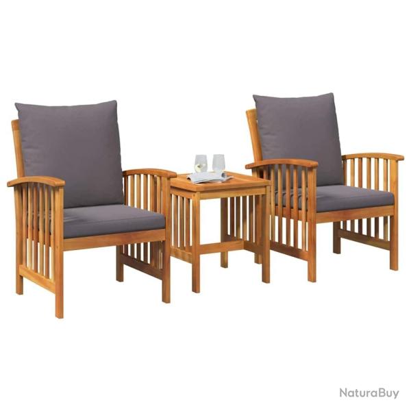 Ensemble de salon de jardin 3 pi�ces avec coussins en bois d'acacia massif