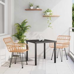Ensemble de d&icirc;ner de jardin 3 pi&egrave;ces en rattan poly brown