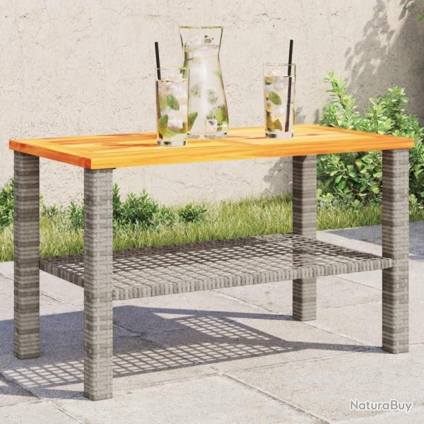 Table de jardin gris 70x38x42 cm r�sine tress�e et bois acacia