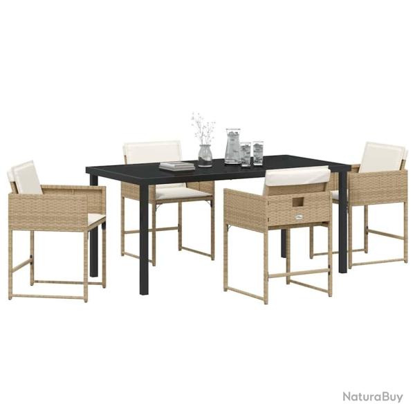 Ensemble de jardin de 5 pi�ces avec coussins beige en rotin synth�tique.