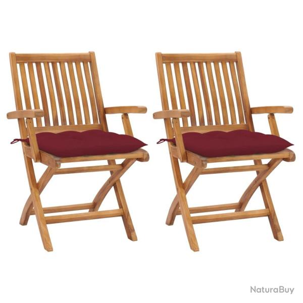 Chaises de jardin lot de 2 coussins rouge bordeaux Teck massif