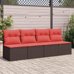 Canap&eacute; de jardin avec coussin Marron 227 x 62 x 69 cm polyrotin