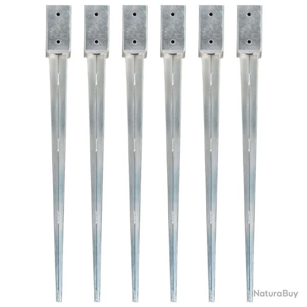 Piquets au sol 6 pcs Argent� 7x7x90 cm Acier galvanis�