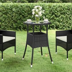 Table de jardin &Oslash;60x75 cm Verre tremp&eacute;/r&eacute;sine tress&eacute;e Noir