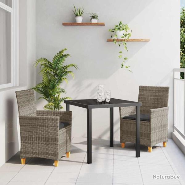 Set de salle � manger de jardin de 3 pi�ces avec coussins en poly rotin gris.