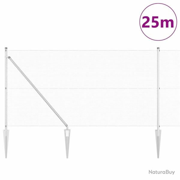 Cl�ture en Fil Soud� avec 13 Poteaux en Pointe 1x25 m Acier Galvanis�
