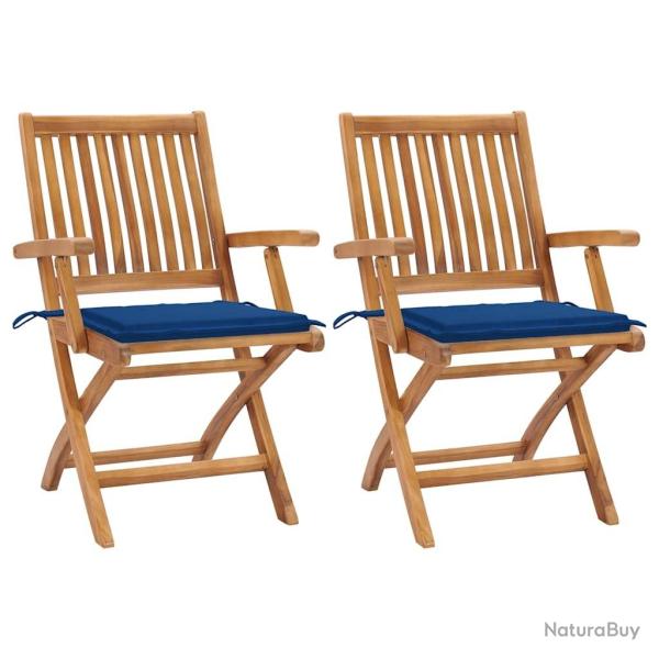 Chaises de jardin lot de 2 et coussins bleu royal Bois de teck