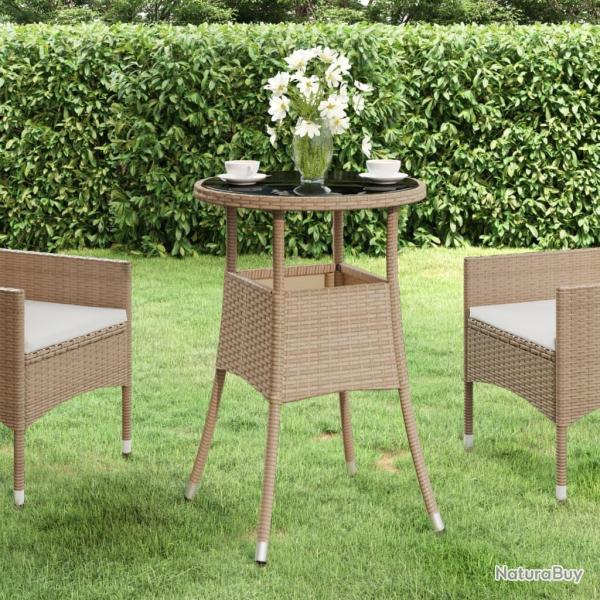 Table de jardin �60x75 cm Verre tremp�/r�sine tress�e Beige