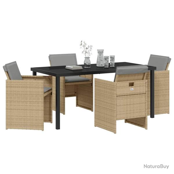 Ensemble salle  manger jardin 5 pices avec coussins beige en poly rotin
