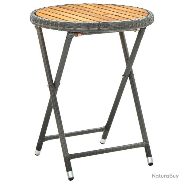 Table � th� Gris 60 cm R�sine tress�e et bois d'acacia solide