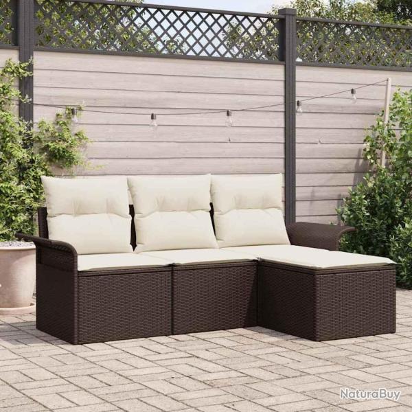 Ensemble de canap� de jardin 4 pi�ces avec coussins marron en poly rotin