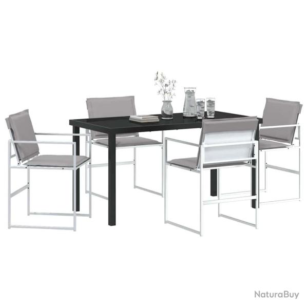 Ensemble de salle � manger de jardin 5 pi�ces avec des coussins en textil�ne blanc et en acier