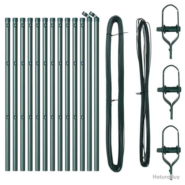 Set de Poteaux de Cl�ture 13 pcs Vert �32mm 160 cm M�tal
