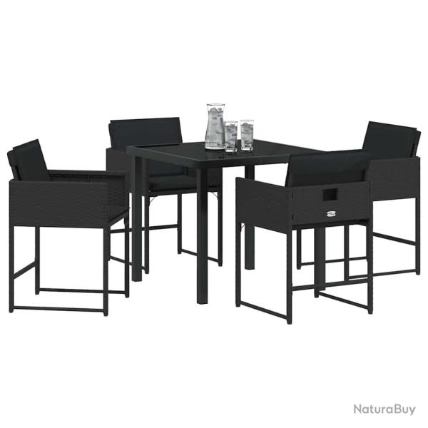 Ensemble de salle � manger de jardin 5 pi�ces , avec coussins, noir en poly rattan.