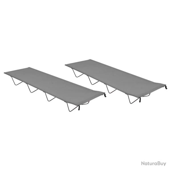 Lits de camping 2 pcs 180x60x19 cm Tissu Oxford et acier Gris