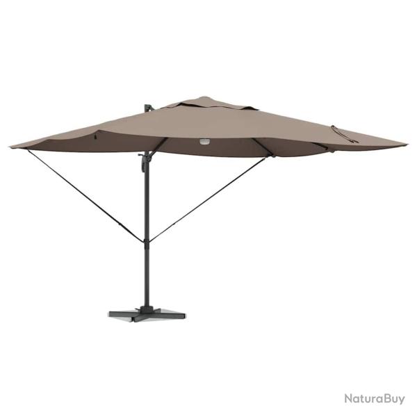 Parasol dport Roma avec LEDs taupe, 352x251x265 cm, en aluminium