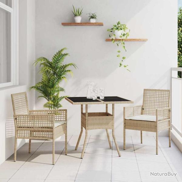Ensemble de salle � manger de jardin 3 pi�ces beige poly rotin