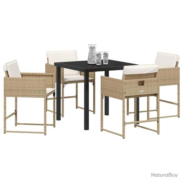 Ensemble de jardin 5 pi�ces avec des coussins beiges en poly rotin