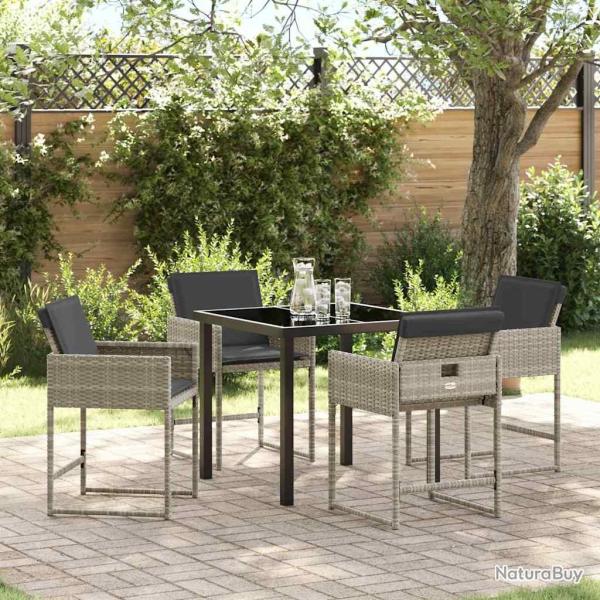 Ensemble de salle � manger de jardin 5 pi�ces avec des coussins gris clair en poly rotin