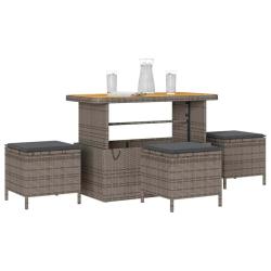 Ensemble de salle &agrave; manger de jardin 4 pi&egrave;ces avec coussins gris en poly rotin et acacia