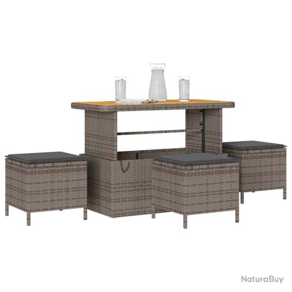 Ensemble de salle � manger de jardin 4 pi�ces avec coussins gris en poly rotin et acacia