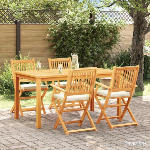 Chaises de jardin pliantes avec coussin blanc 4 pi�ces en bois d'acacia solide
