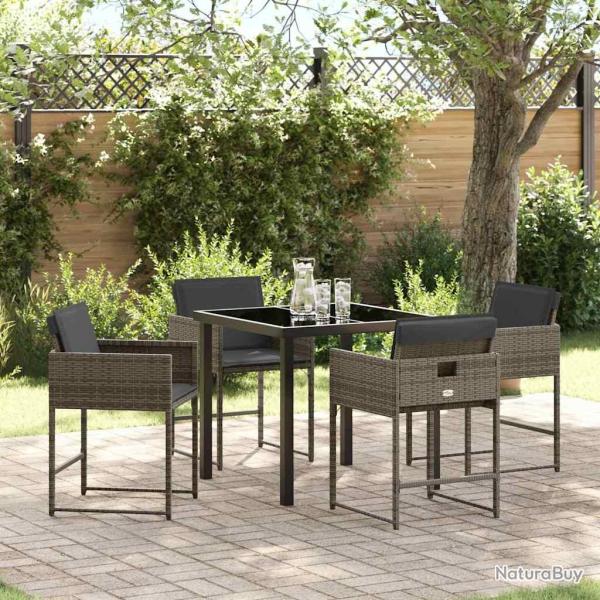 Ensemble repas de jardin 5 pi�ces avec coussins en poly rotin gris